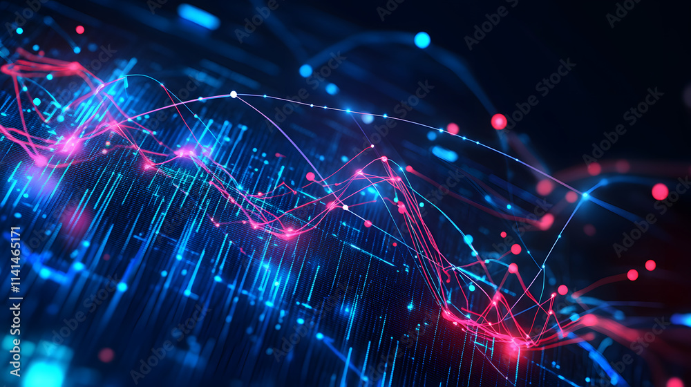 Fototapete Emerging data trends in technology digital environment abstract visualization futuristic perspective dynamic connections