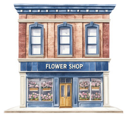 Obraz premium PNG American classic retail building shop illustration watercolor.