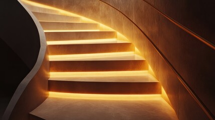 A modern staircase illuminated with warm light, creating an inviting atmosphere.