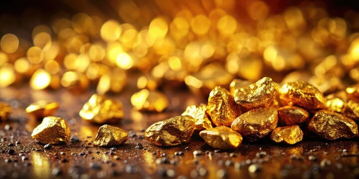 Long exposure reveals shimmering gold nuggets; a macro close-up captures their luxury and treasure-like gleam.
