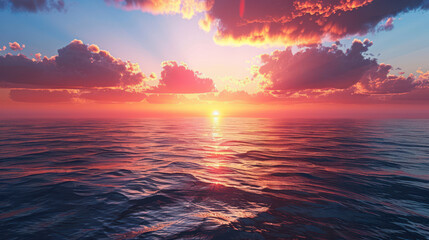 Obraz premium Breathtaking sunset over calm ocean waters with vibrant colors and clouds