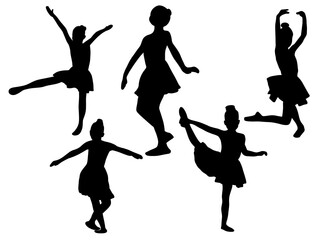 Silhouette ballerina kids. Dance ballet pose silhouettes. Ballet practice posture. Dance ballet recital. Classical Ballerina silhouettes. Set of dance ballet Silhouette vector illustration.