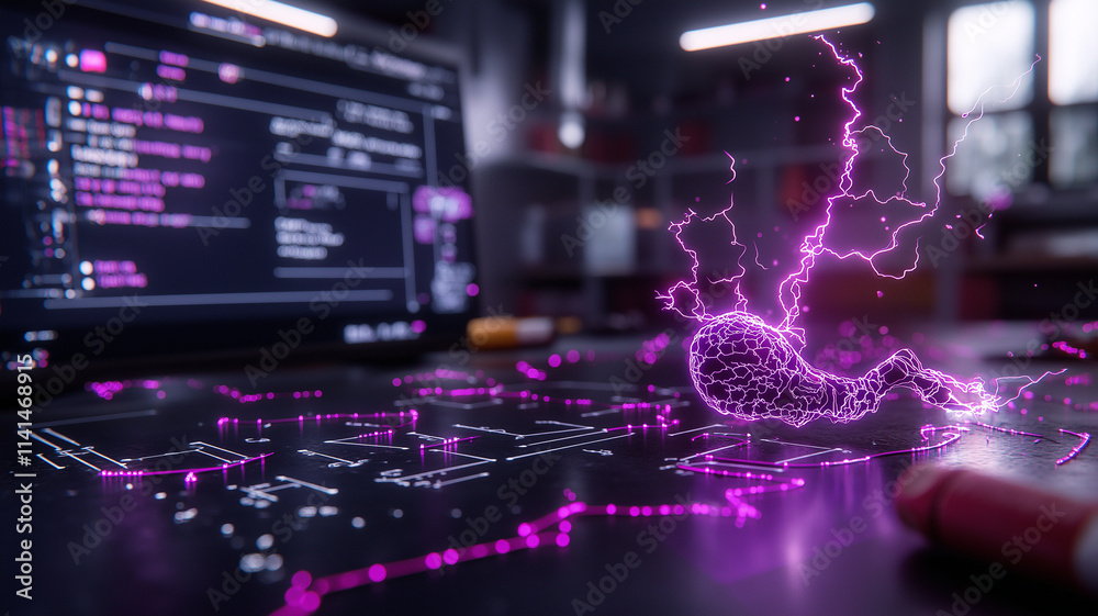 Leinwandbilder innovative AI driven classroom setup with interactive technology, showcasing digital representation of brain with electric connections