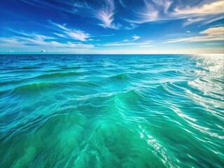 Stunning teal water panoramic view; drone photography captures ocean ripples and reflections â€“ ideal web banner.