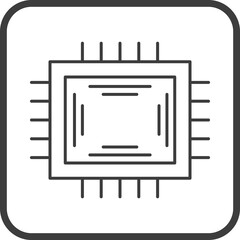 CPU icon in line black square frames, line icon