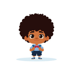 Cute Young Boy In Casual Clothing Carrying a Backpack