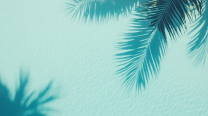 Sunny outdoor setting showcasing a vibrant pool with distinct palm shadows dancing on the water's surface