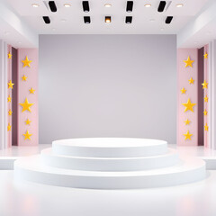 3d render of abstract empty stage with cylinder podium steps with golden stars