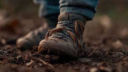 Obraz premium Close-up of a childs foot with several large leeches attached, highlighting the texture and detail of the leeches and the skin.