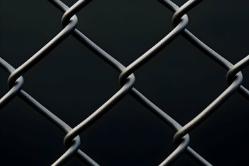 Fototapeta premium Close-up view of a black chain-link fence with a dark background.