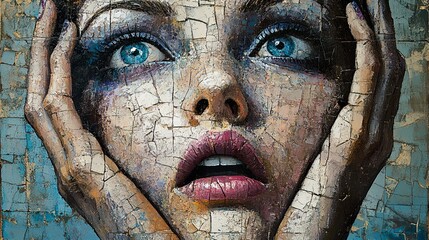 Astonishment: A Textured Portrait of a Woman's Face