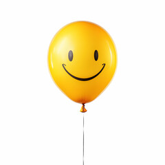 A vibrant yellow smiley face balloon floating cheerfully in the air.