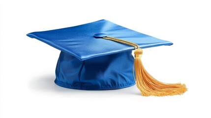 graduation hat on white background. blue graduation hat on white background