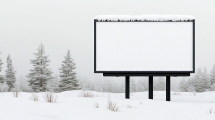 Obraz premium A blank billboard covered in snow in a winter landscape.
