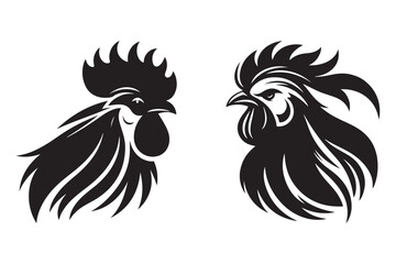Silhouette of Rooster Chicken Head in Bold Black Vector Design