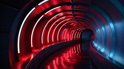 Obraz premium Red neon glow empty corridor tunnel spaceship