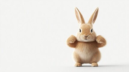 Powerful and Muscular Rabbit Flexing Its Strong Arms in a Fighting Pose,Symbolizing Strength and Determination on a Minimalist White Background.