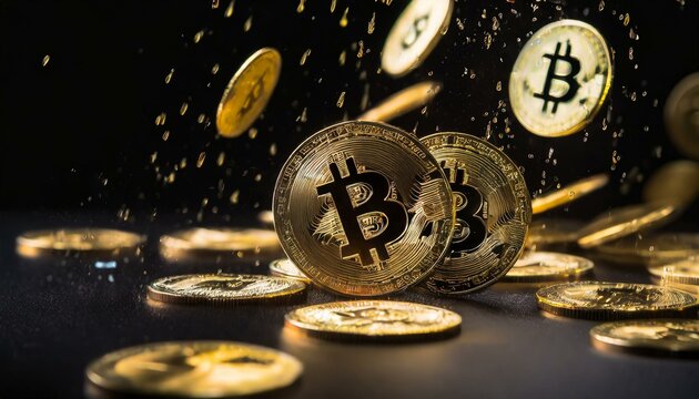 Cryptocurrencies falling on a black background - Powered by Adobe