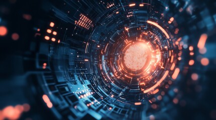 Fototapeta premium Abstract technology background. Cyber security concept. Fingerprint scanning on circuit board vector illustration.