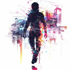 Astronaut in a Futuristic Cityscape