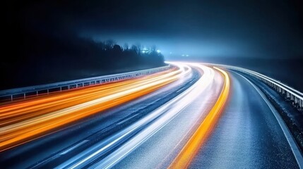 Long Exposure Night Road with Light Trails in a Moody Urban Landscape