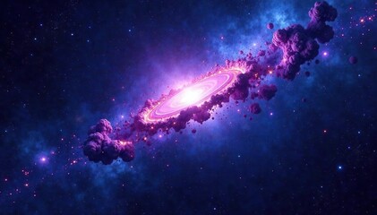 Purple and blue stellar explosion against a black space backdrop, stars, dark matter, blue