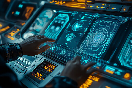 Innovative programming session with a diverse team in a futuristic lab environment. Generative AI