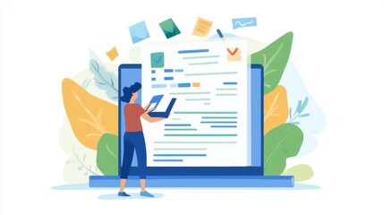 Online survey filling out and digital form checklist by laptop computer, Document Management Checking System, online documentation database and process manage files.