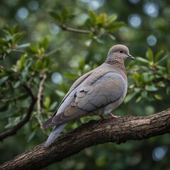 Obraz premium A dove perched on a tree branch, watching the world below.