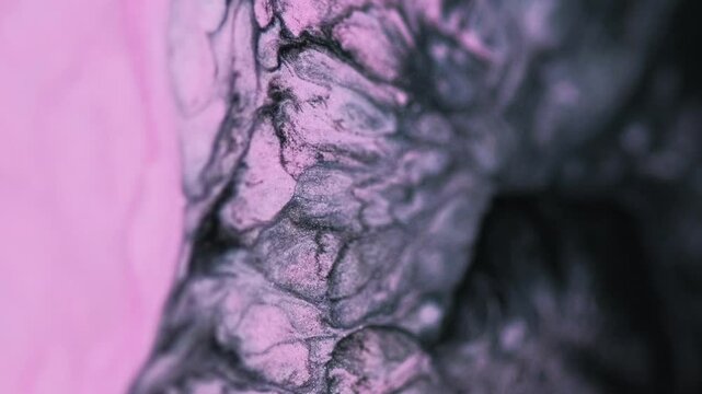 Sparkling wave. Ink motion. Defocused glitter texture. Shining pink black emulsion fluid mix flows mystical hypnotical abstract background.