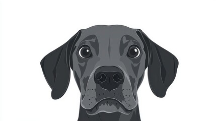 A striking illustration of a gray dog with large, expressive eyes and smooth fur.