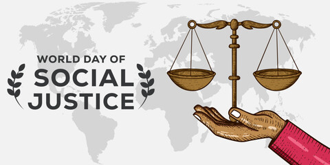 hand drawn world day of social justice horizontal banner illustration
