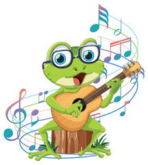 Obraz premium Frog Playing Guitar with Musical Notes