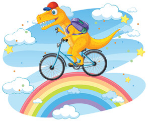 Dinosaur Riding a Bicycle Over Rainbow