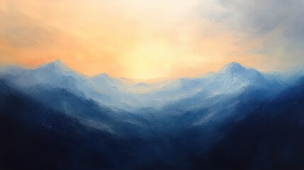 Fototapeta premium A serene mountain landscape at sunrise, showcasing soft colors and tranquil atmosphere.