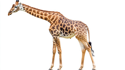 Fototapeta premium Giraffe standing gracefully in a natural setting during daytime, showcasing its long neck and unique coat patterns