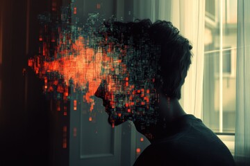 Digital Data Overlaying A Persons Head Silhouette