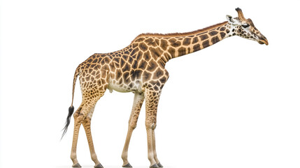 Naklejka premium Giraffe standing gracefully against a plain background, showcasing its unique coat patterns and long neck