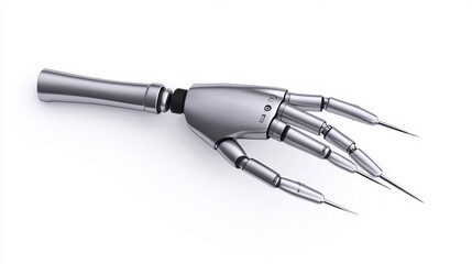 A robotic hand with articulated fingers, showcasing advanced engineering and design suitable for various applications in technology and robotics.