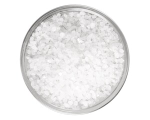 Coarse table salt in the glass bowl