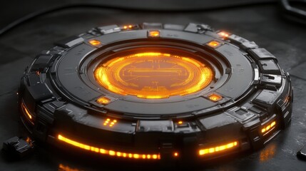 Futuristic Technology Interface with Glowing Orange Elements