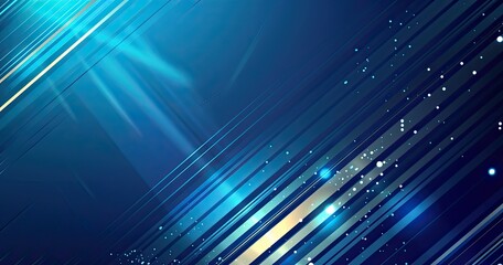 Abstract blue background with diagonal lines and glowing particles for design purposes.
