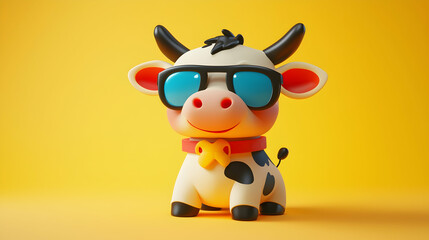 Fototapeta premium Cool Cow 3D Render Illustration