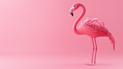 Pink Flamingo 3D Illustration on Pink Background