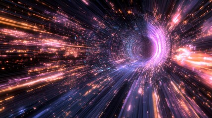 Fototapeta premium Abstract vibrant light trail in a cosmic tunnel of energy