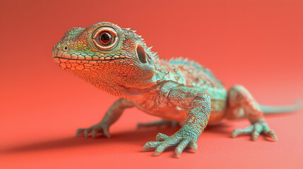 Fototapeta premium Vibrant 3D Lizard Illustration on Coral Background