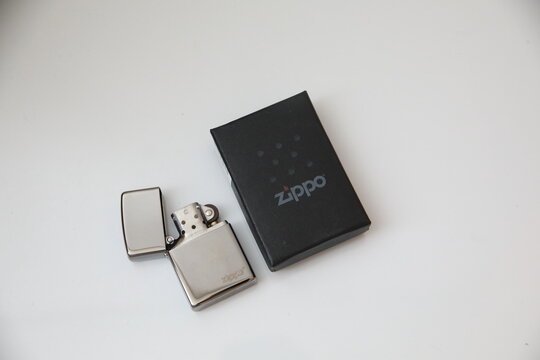 PERLIS, MALAYSIA - JANUARY 20, 2025: Not used Zippo brushed chrome lighter with windproof. Zippo lighters have gained popularity as windproof lighters.