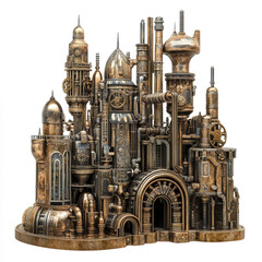 Fototapeta premium Steampunk palace with intricate architecture and gears, showcasing alternate history design