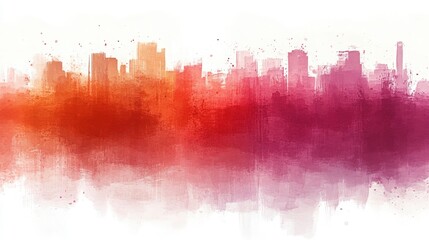 Fototapeta premium Abstract City Skyline Art with Vibrant Colors of Orange, Red, and Purple Splashing Across a White Background for Modern Design Projects and Wall Decor