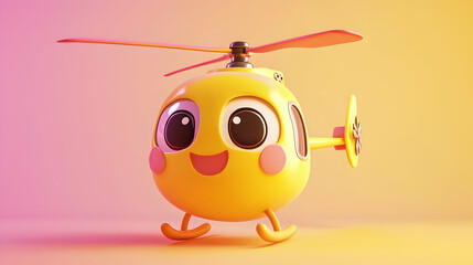 Obraz premium Cute Yellow Cartoon Helicopter 3D Render